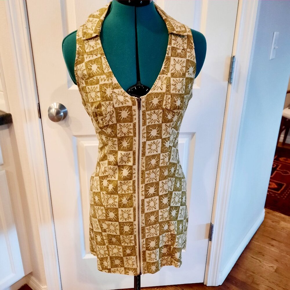 Urban Outfitters Freya Linen Collared Mini Dress, Olive Green/Cream, Size Small